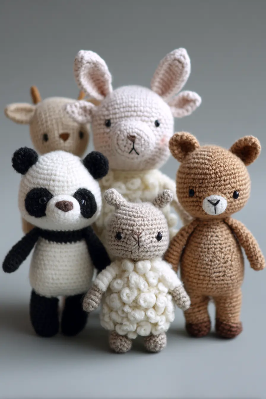 Amigurumi Woodland Animal Trio — Crochet Panda, Sheep, Bear & Lamb Pattern