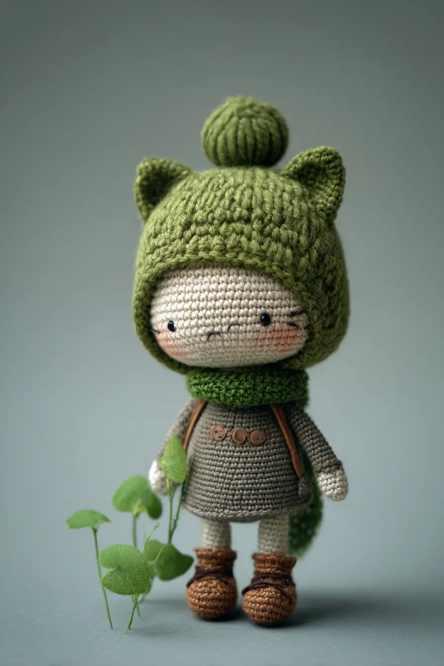 Amigurumi Woodland Doll with Cat Hood — Crochet Pattern, Materials & Tips
