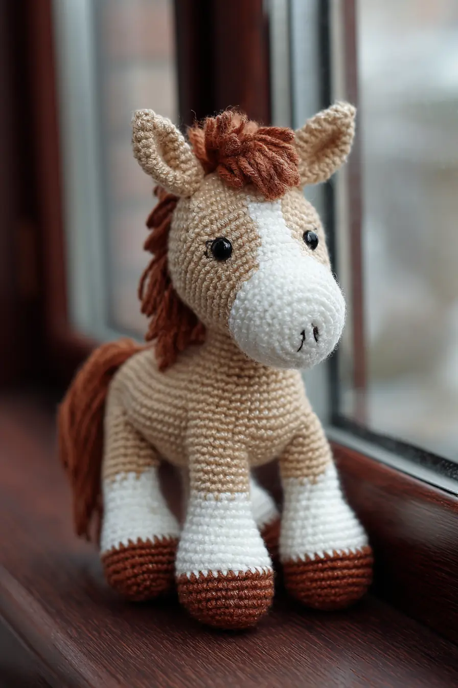 Amigurumi Horse Crochet Pattern — Small Pony (7–8 in) with Mane & Hooves