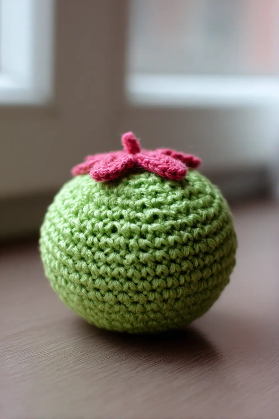 Amigurumi Round Toy with Flower Top — Cotton Yarn, Single Crochet (Small Size)