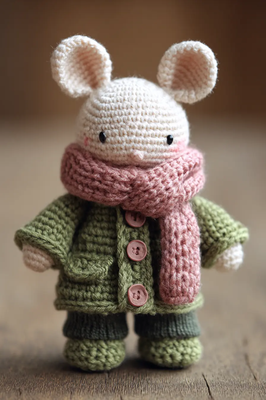Amigurumi Mouse — Crochet Mouse with Coat, Buttons and Scarf
