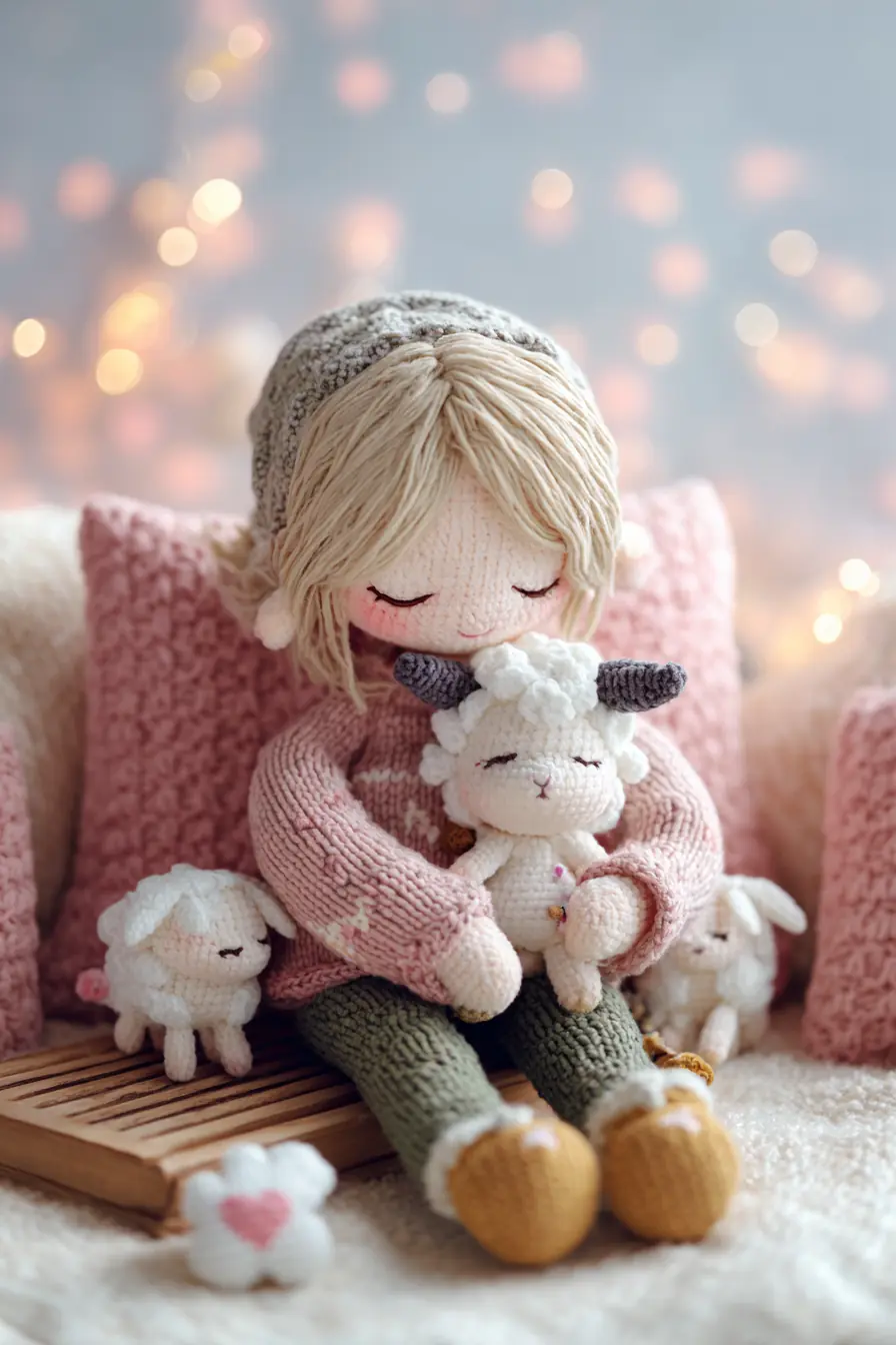 Amigurumi Cozy Girl Doll with Tiny Sheep - Crochet Pattern & Materials