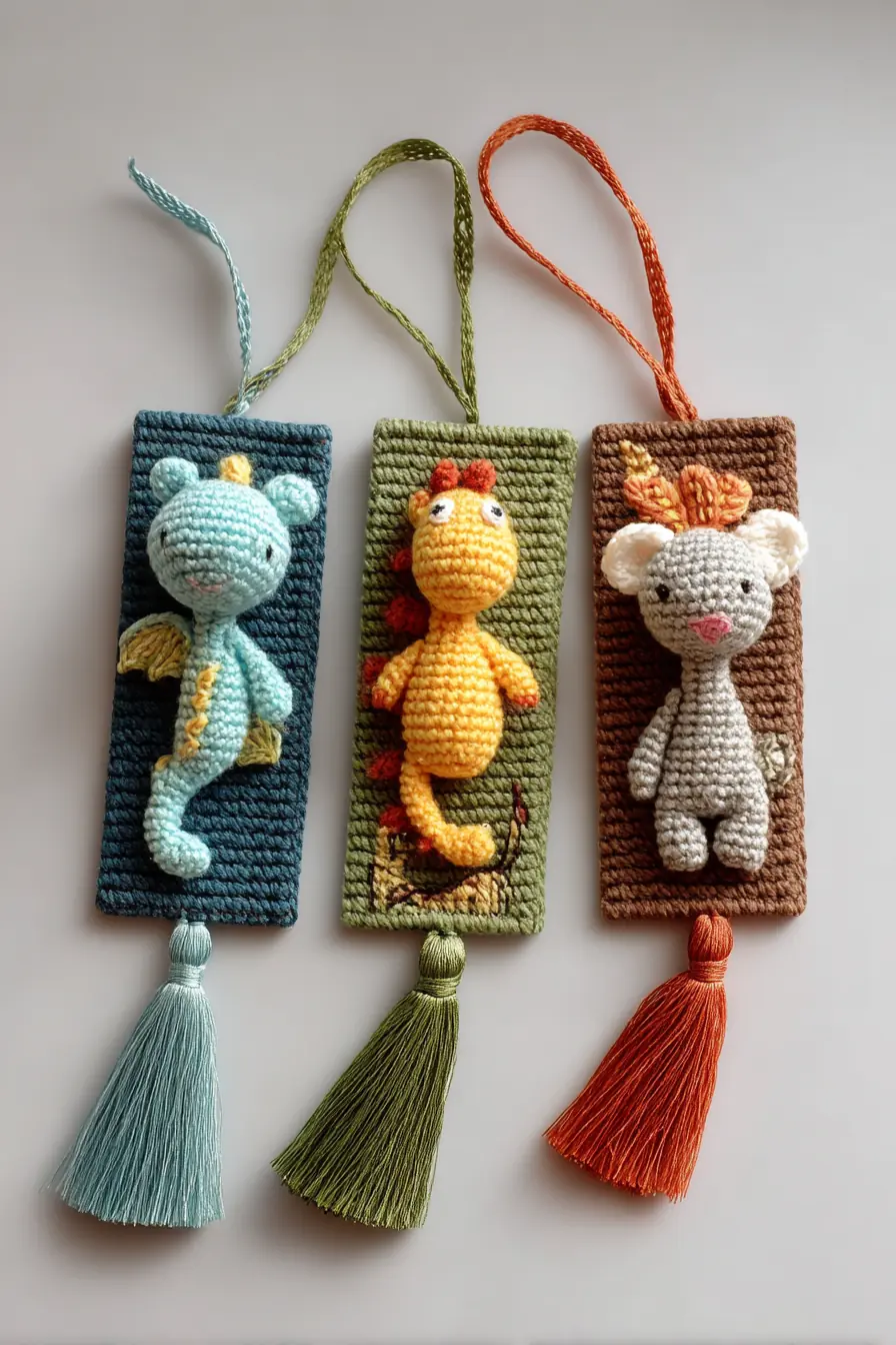 Amigurumi Dragon, Dino & Mouse Crochet Bookmarks — Pattern, Materials & Tips