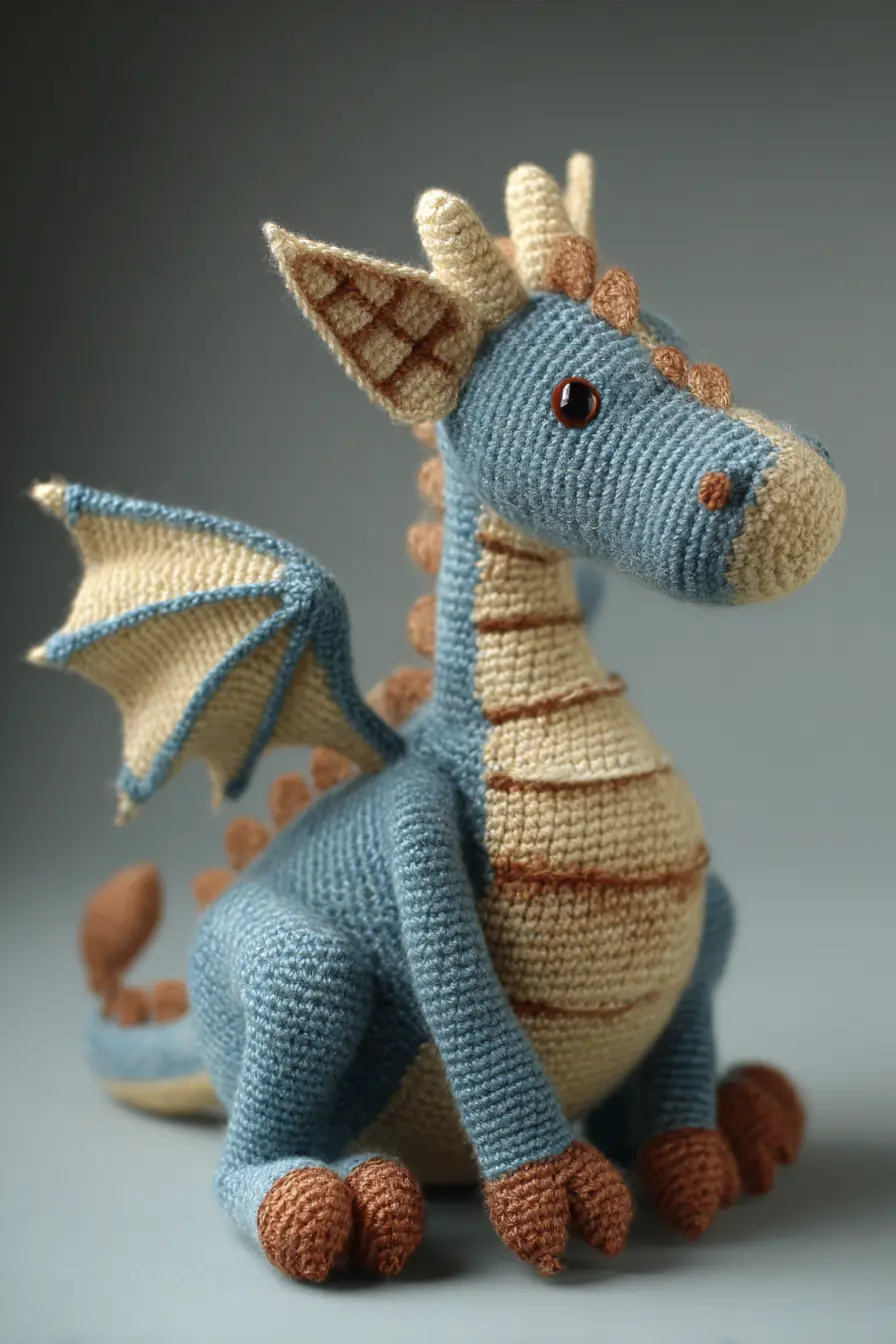Amigurumi Dragon Crochet Pattern — Soft Blue & Cream Handmade Toy
