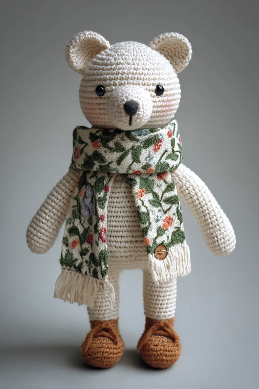 Amigurumi Cream Bear with Floral Scarf — Crochet Pattern & Finishing Tips