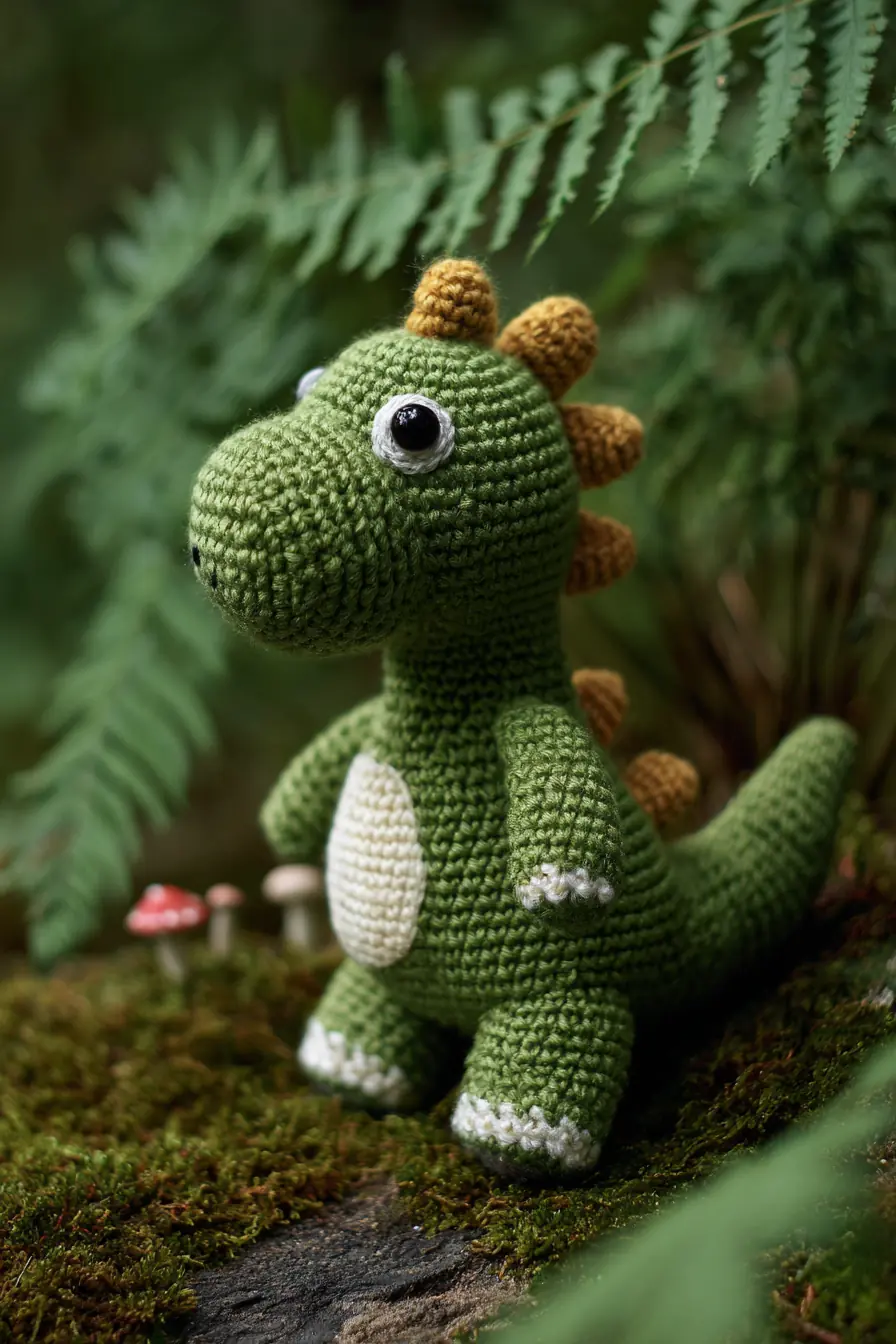 Amigurumi Green Dino — Worsted Yarn Crochet Pattern with Safety Eyes (8 tall)