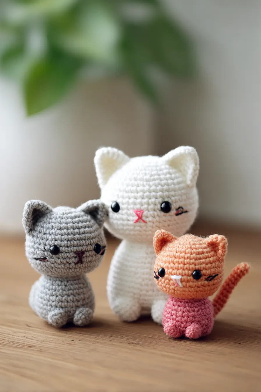 Amigurumi Crochet Cat Trio — Pattern Notes, Materials & Safety Tips
