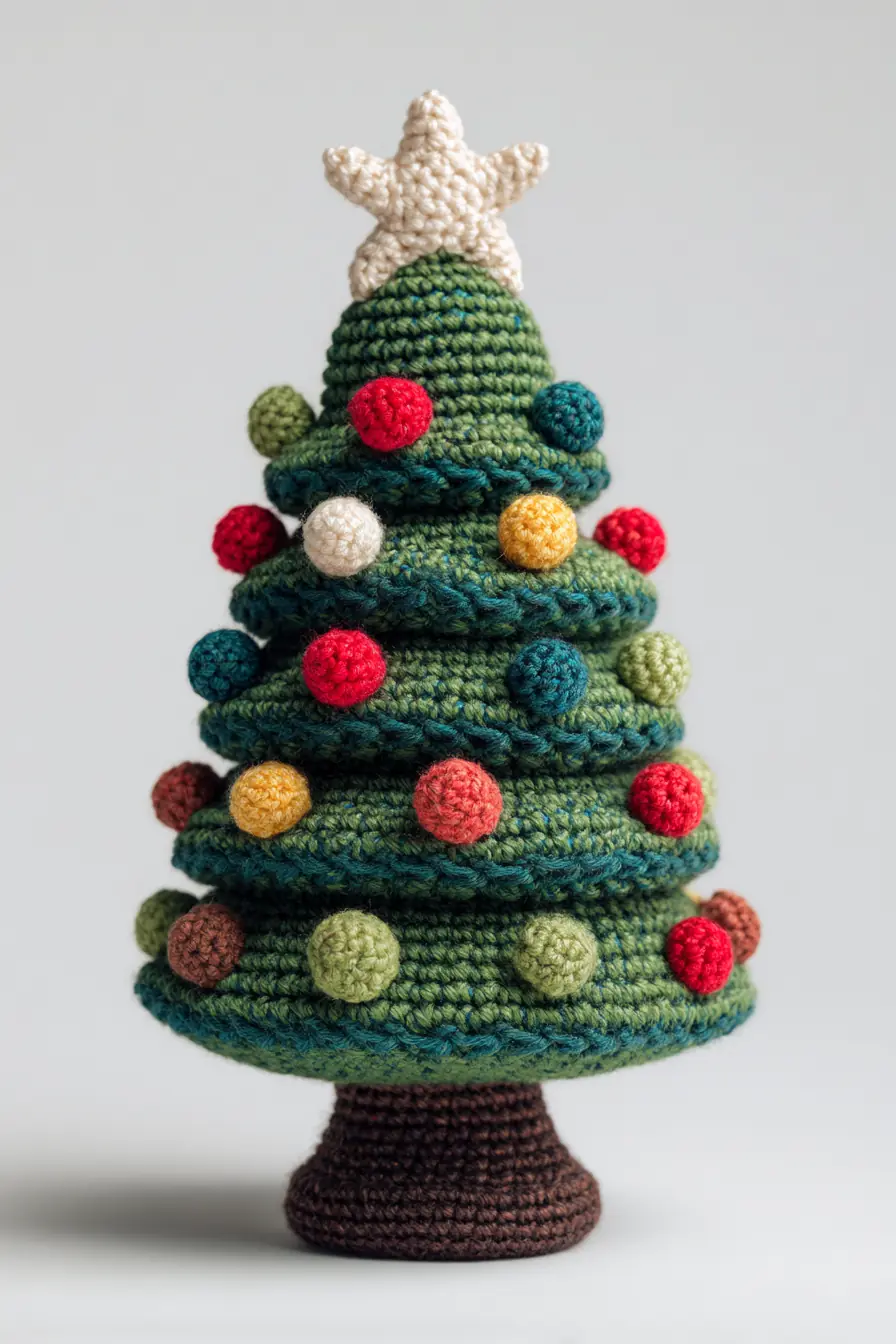 Amigurumi Crochet Christmas Tree Pattern – Star-Topped Mini Tree with Ornaments