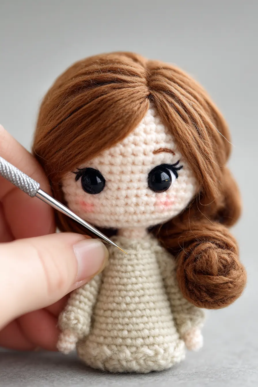 Amigurumi Crochet Doll: Petite Girl with Yarn Hair (15–18 cm)