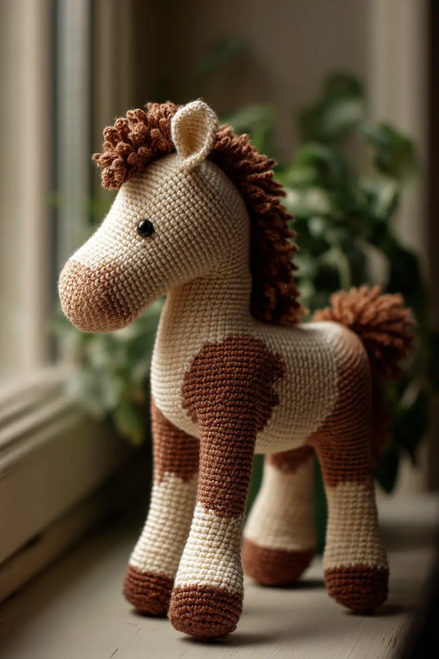 Amigurumi Crochet Horse — Two‑Tone Brown Pony with Curly Mane