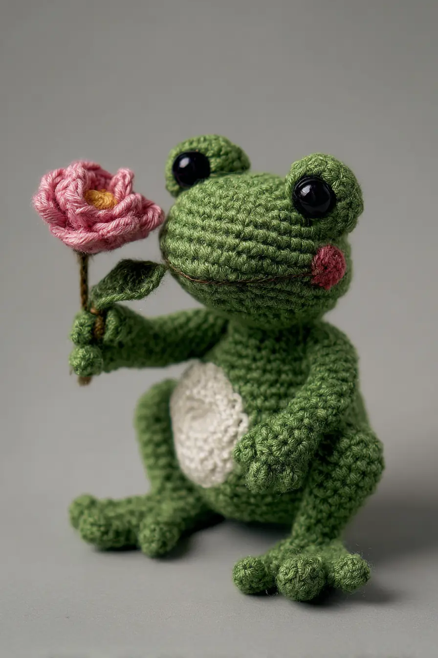 Amigurumi Frog with Rose — Crochet Pattern, Materials & Safety Tips