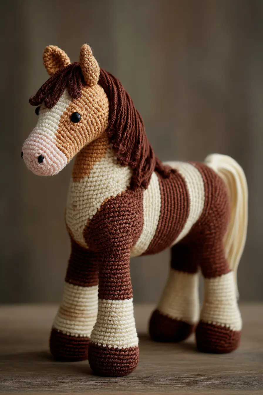 Amigurumi Striped Horse Crochet Pattern — Brown & Cream Toy