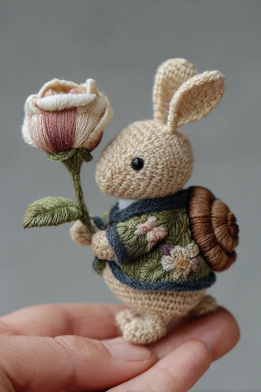 Amigurumi Bunny Holding Rose — Crochet Pattern, Materials & Size Guide