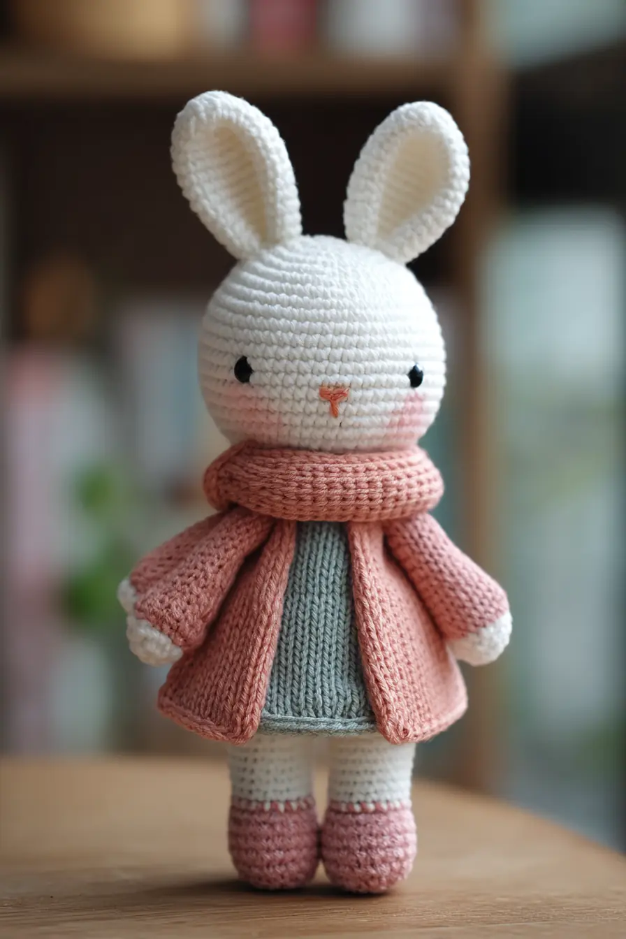 Amigurumi Bunny Doll Crochet Pattern — Soft Cotton Yarn, Scarf & Coat