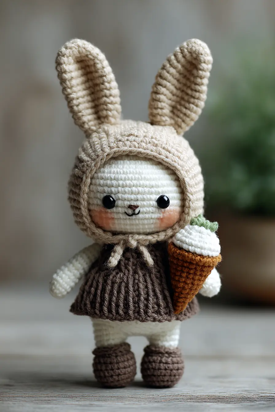 Amigurumi Bunny Doll Crochet Pattern — Bunny with Bonnet & Ice Cream