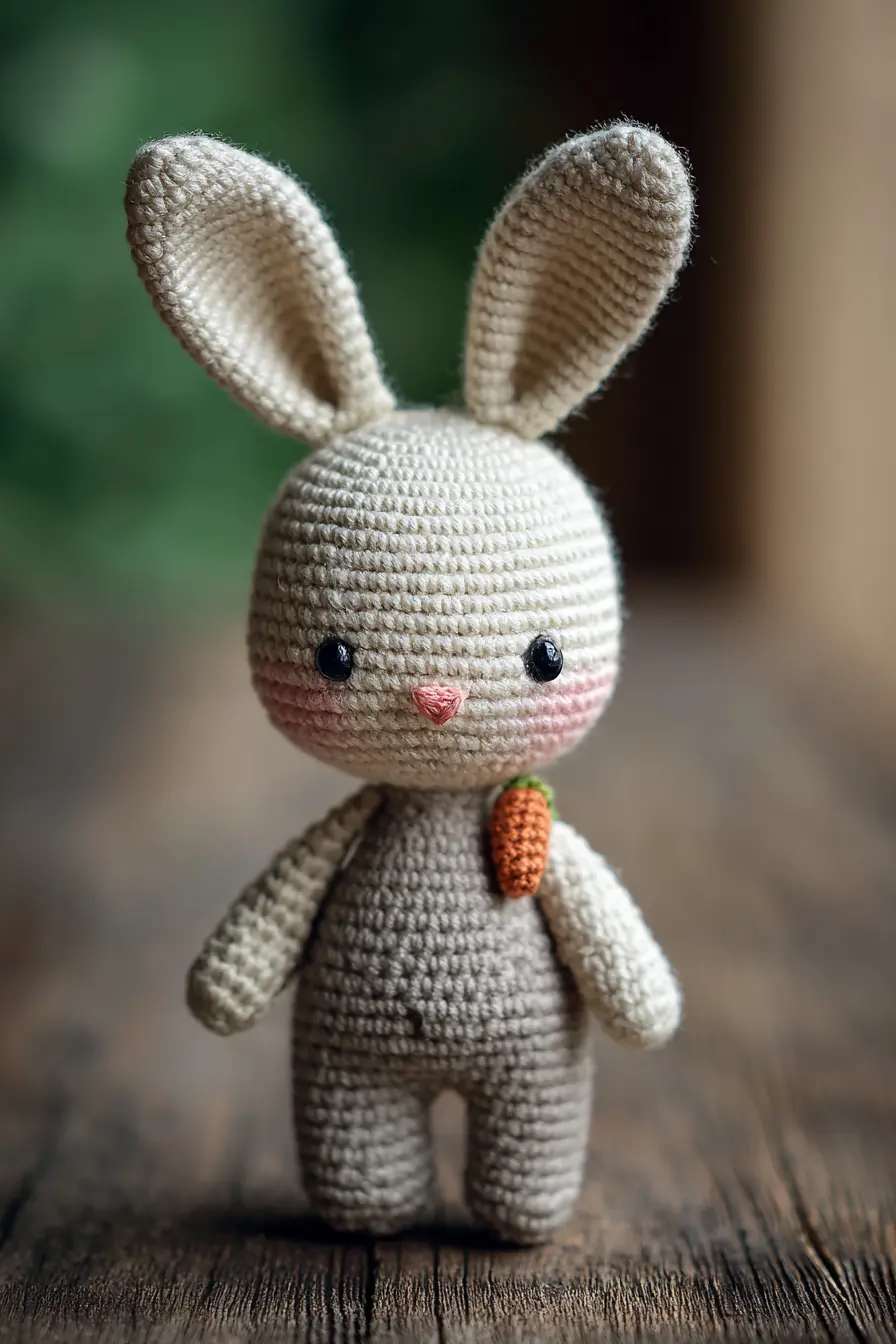 Amigurumi Bunny Crochet Pattern — Small Cotton Bunny with Carrot (8 in / 20 cm)
