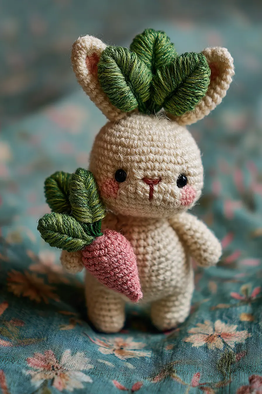 Amigurumi Bunny with Leafy Carrot — Materials, Stitches & Safety Tips
