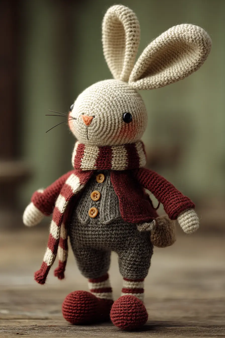 Amigurumi Bunny with Striped Scarf & Jacket — DK Yarn Crochet Pattern