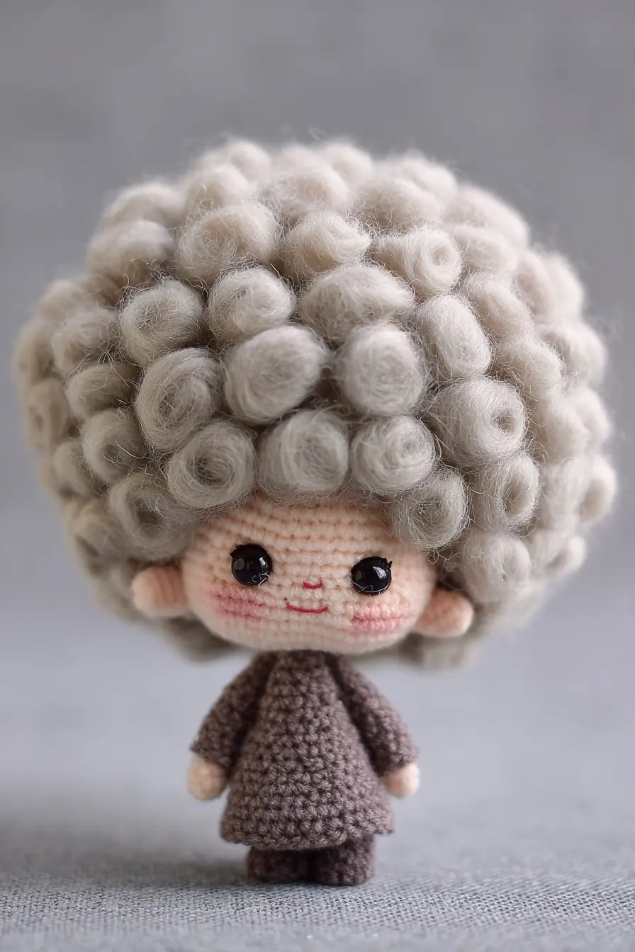 Amigurumi Curly-Hair Doll — Worsted Yarn, 3.5 mm Hook, Approx. 13–15 cm