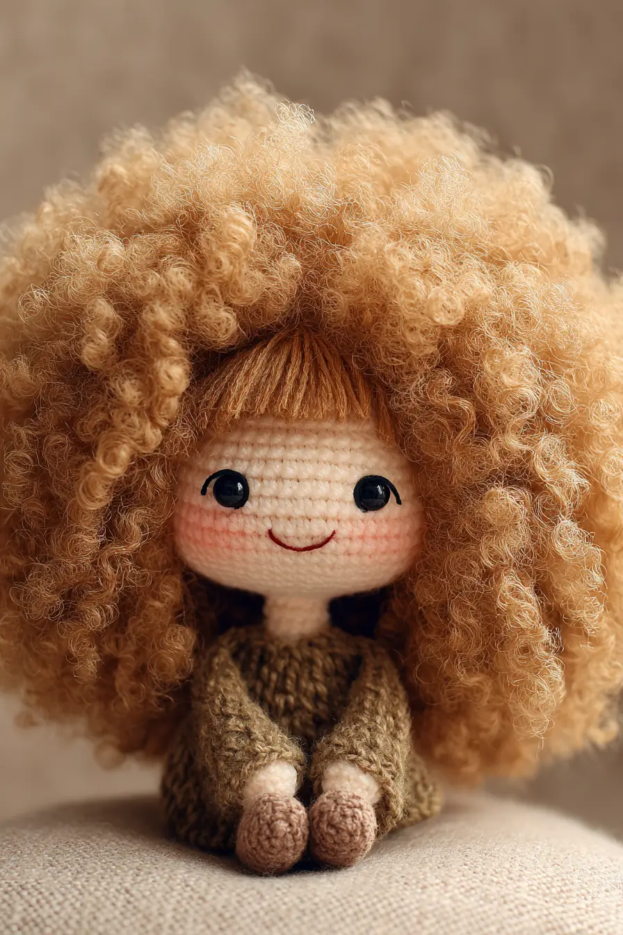 Amigurumi Curly-Haired Doll — Soft Yarn Pattern with Safety Eyes (7–9 in)