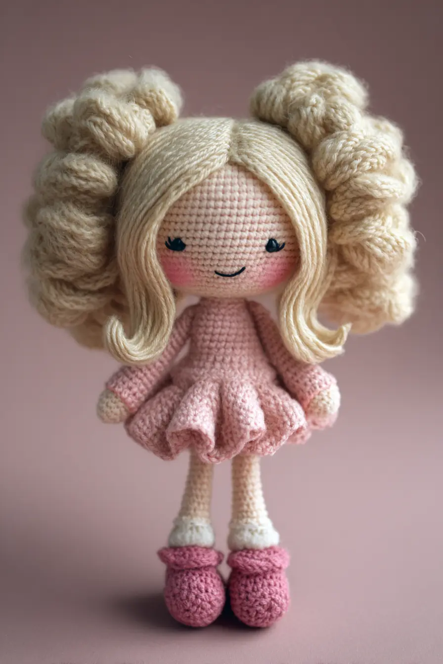 Amigurumi Curly-Haired Doll — Crochet Pattern for Ruffled Dress & Curls