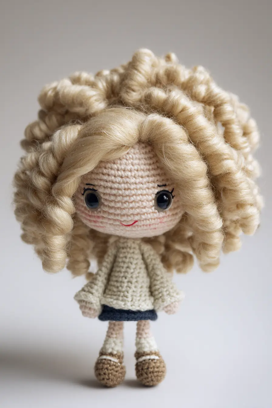 Amigurumi Curly-Haired Doll Crochet Pattern — Worsted Yarn, ~20 cm (8 in)