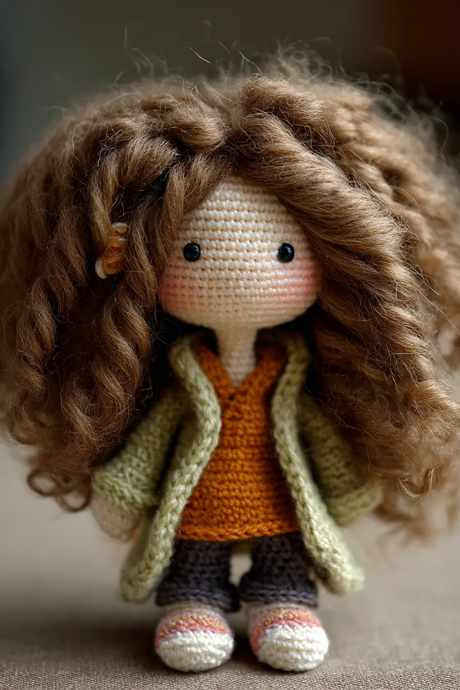 Amigurumi Curly‑Haired Doll Pattern — Crochet Doll with Coat & Shoes