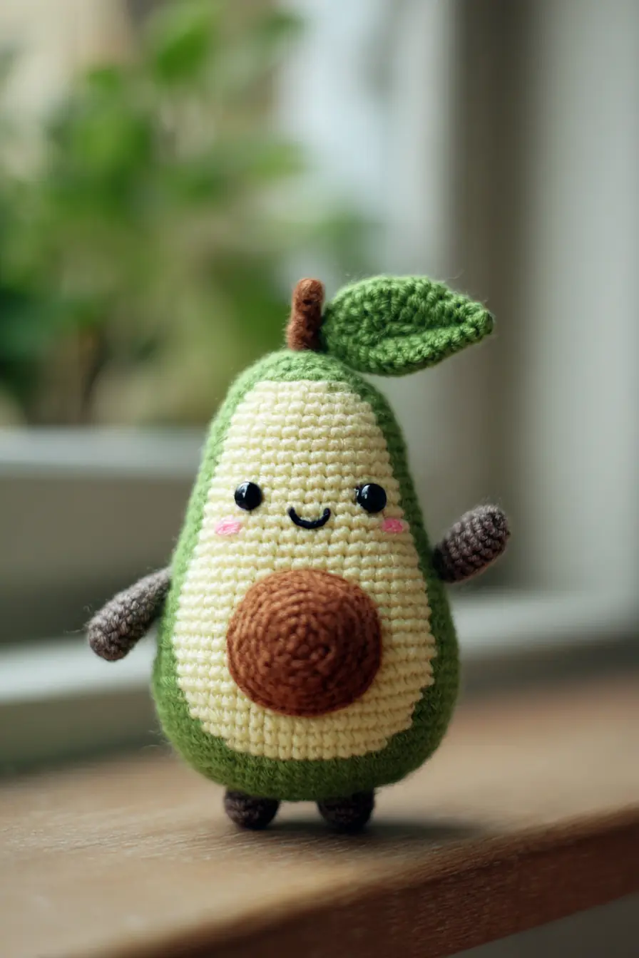 Amigurumi Avocado Plush Pattern — Crochet Toy with Pit & Leaf