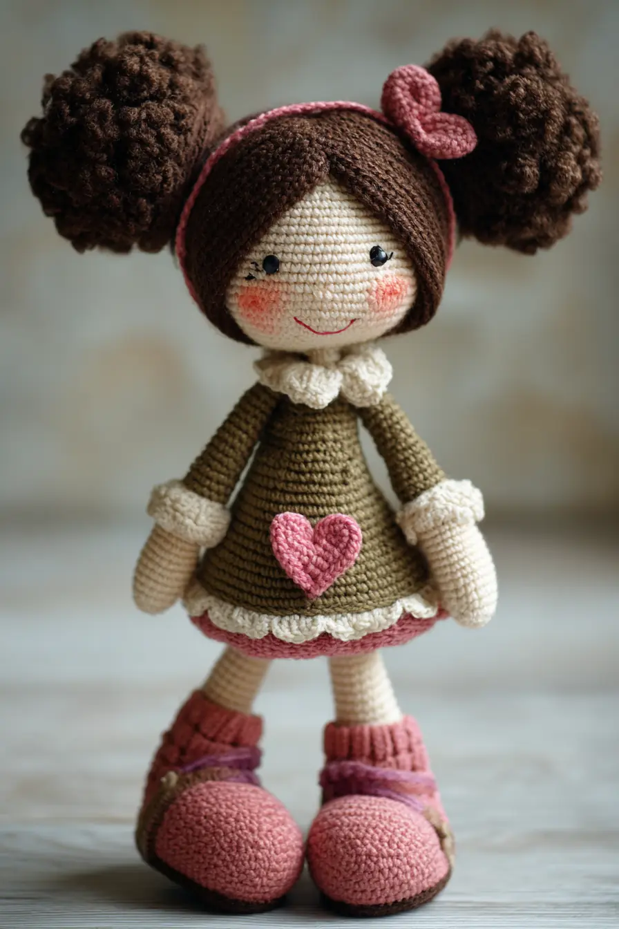 Amigurumi Sweetheart Doll — DK Yarn, Tight Single Crochet & Pom‑Pom Hair
