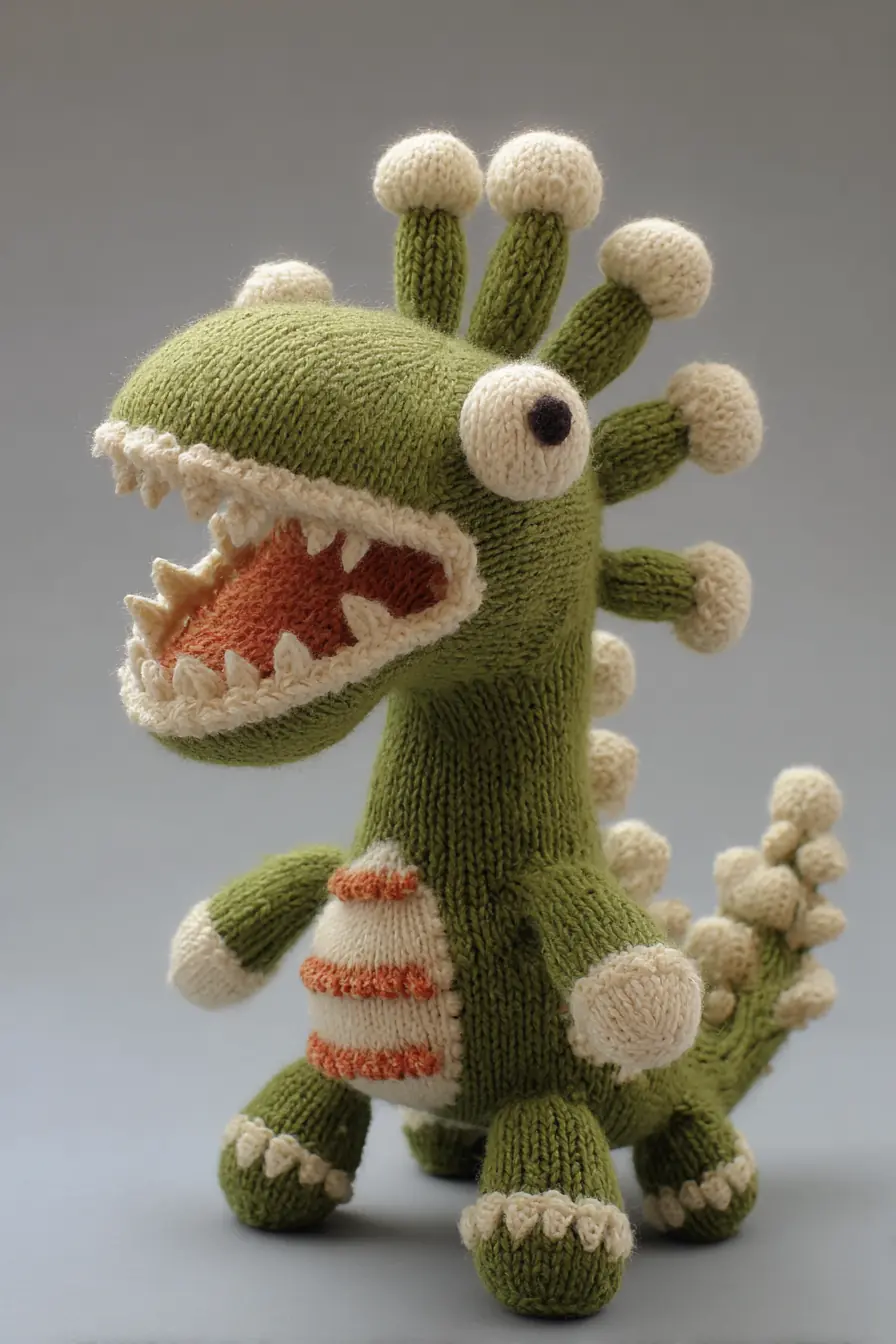 Knitted Amigurumi Dinosaur Plush — Green Monster Toy Pattern & Tips