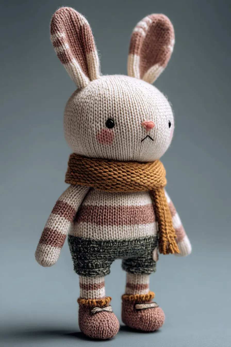 Knitted Striped Bunny Amigurumi — DK Yarn, Stockinette, Garter & Simple Shaping