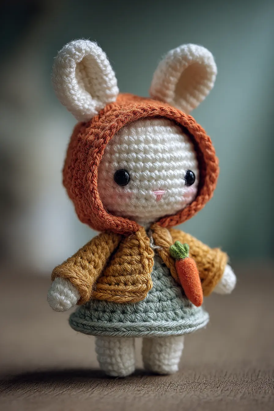 Hooded Bunny Amigurumi — Mini Crochet Doll with Carrot Accessory