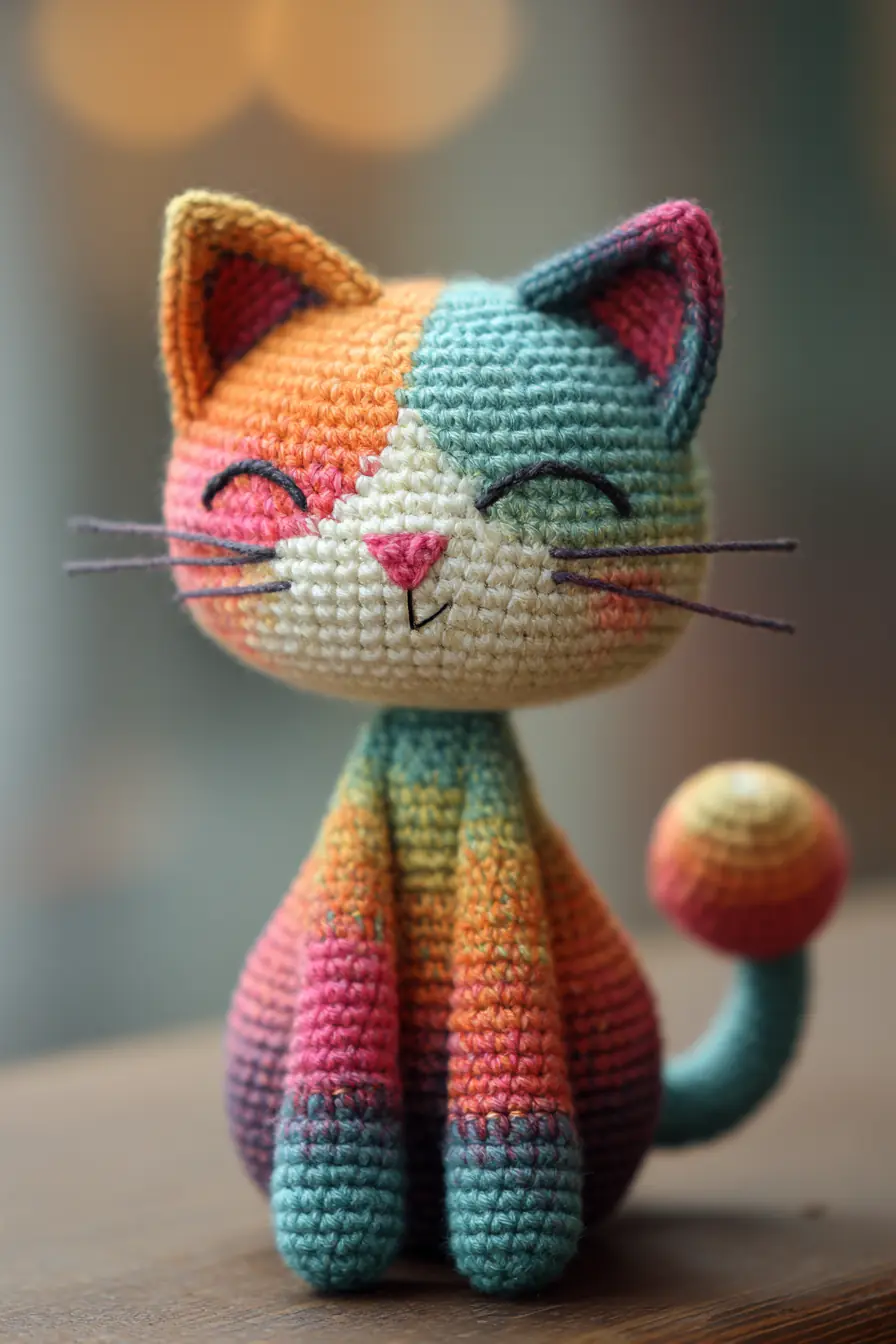 Gradient Rainbow Cat Amigurumi — Small Crochet Plush Pattern & Tips
