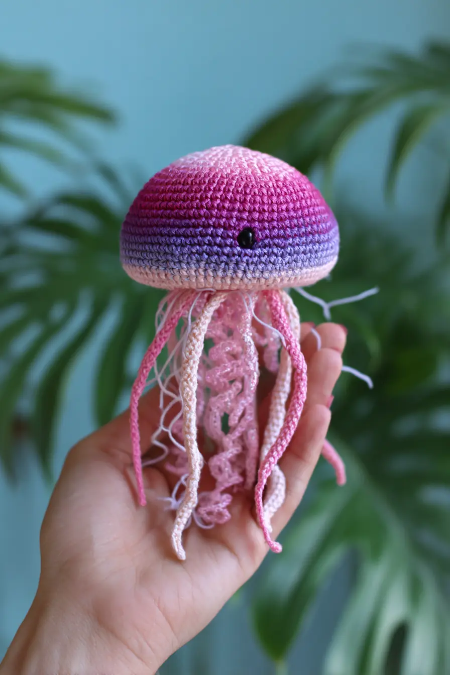 Gradient Pink Crochet Jellyfish Amigurumi — Small Handmade Soft Toy