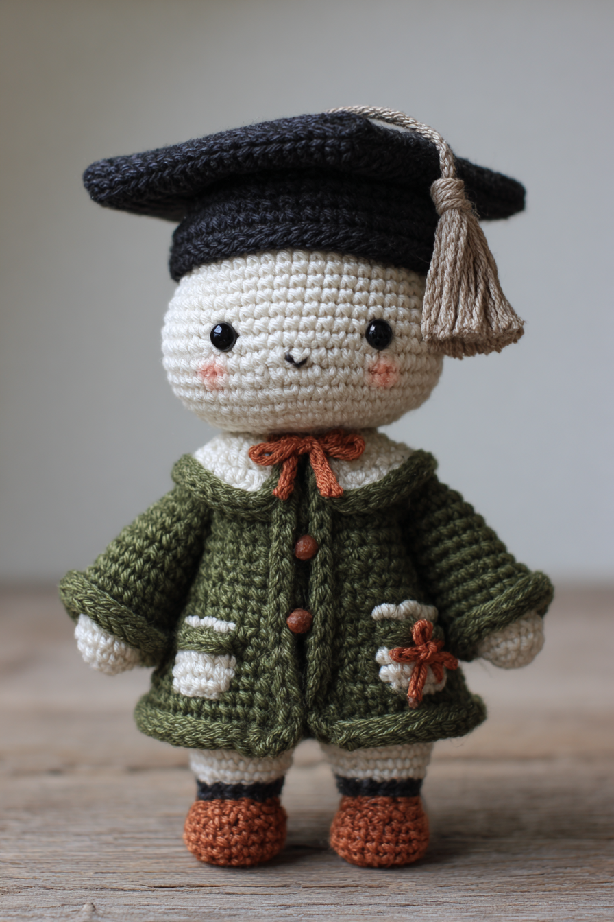 Graduation Amigurumi Doll Crochet Pattern — Mortarboard Hat & Coat