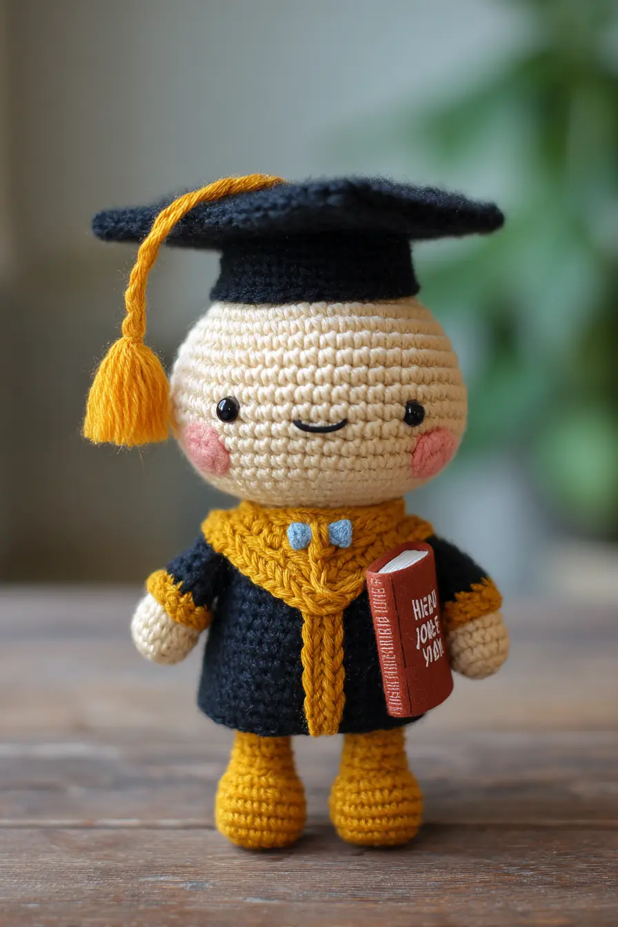 Graduation Amigurumi Doll — Crochet Mortarboard, Tassel & Mini Book