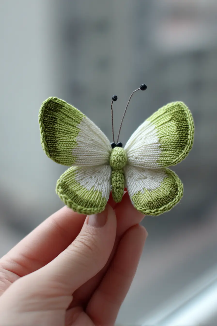 Green & White Butterfly Amigurumi — Mini Knitted/Crocheted Toy