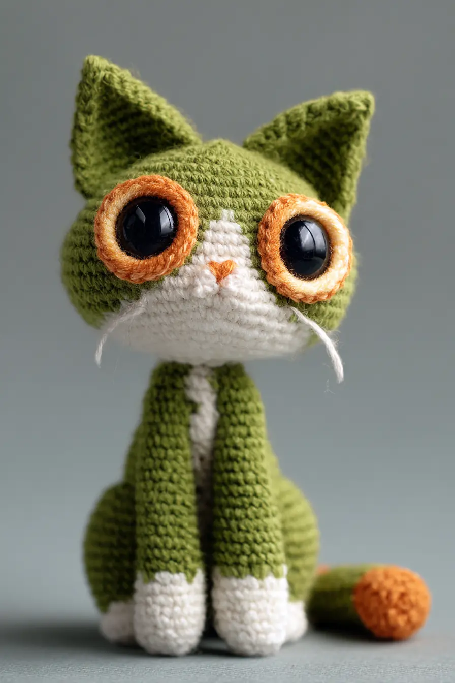 Green Big‑Eyed Amigurumi Cat — Crochet Toy Pattern (DK/Worsted Yarn)