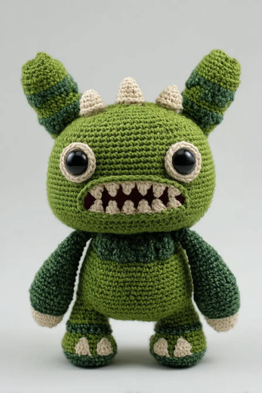 Green Monster Amigurumi - Crochet Pattern with Spikes, Teeth & Safety Tips
