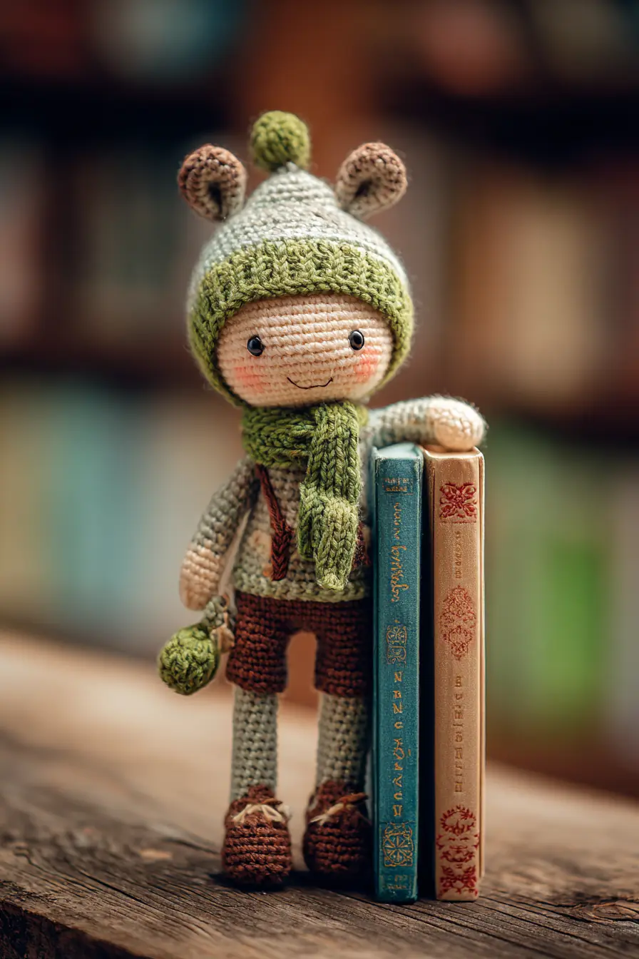 Green-Hood Amigurumi Doll Pattern - Crochet Toy with Scarf & Pom-Pom