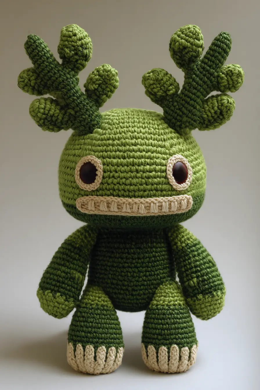 Green Moss Monster Amigurumi — Crochet Pattern for Antlered Plush Toy