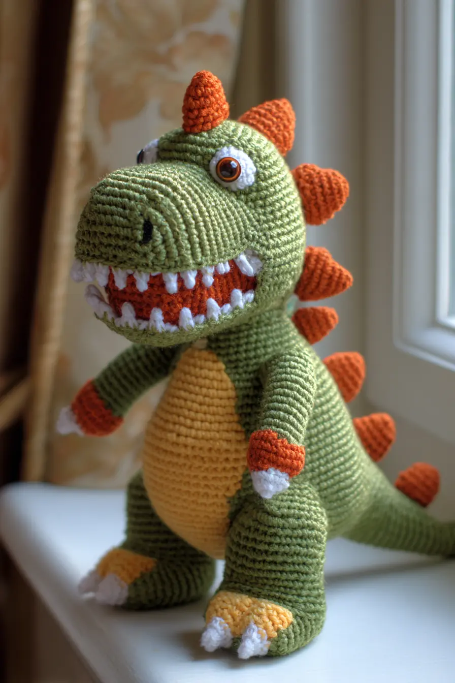 Green & Orange Dino Amigurumi — Crochet T‑Rex Toy (Materials & Tips)