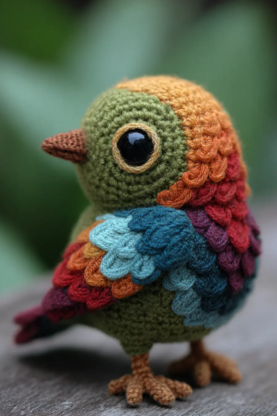 Crochet Rainbow Bird Amigurumi — Crocodile-Scale Feather Technique & Materials