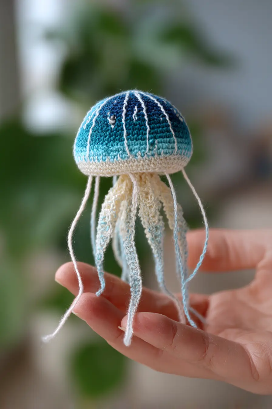 Crochet Jellyfish Amigurumi – Gradient Cotton Bell with Ruffled Tentacles