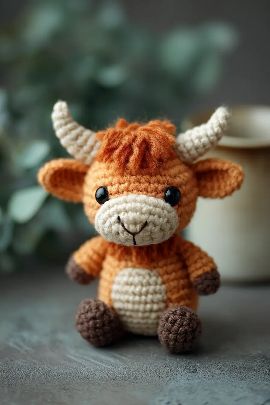 Crochet Highland Cow Amigurumi — Plush Tiny Bull Pattern (Worsted Yarn)