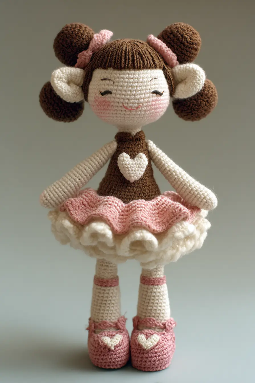 Crochet Amigurumi Ballerina Doll — Heart Dress with Ruffled Skirt