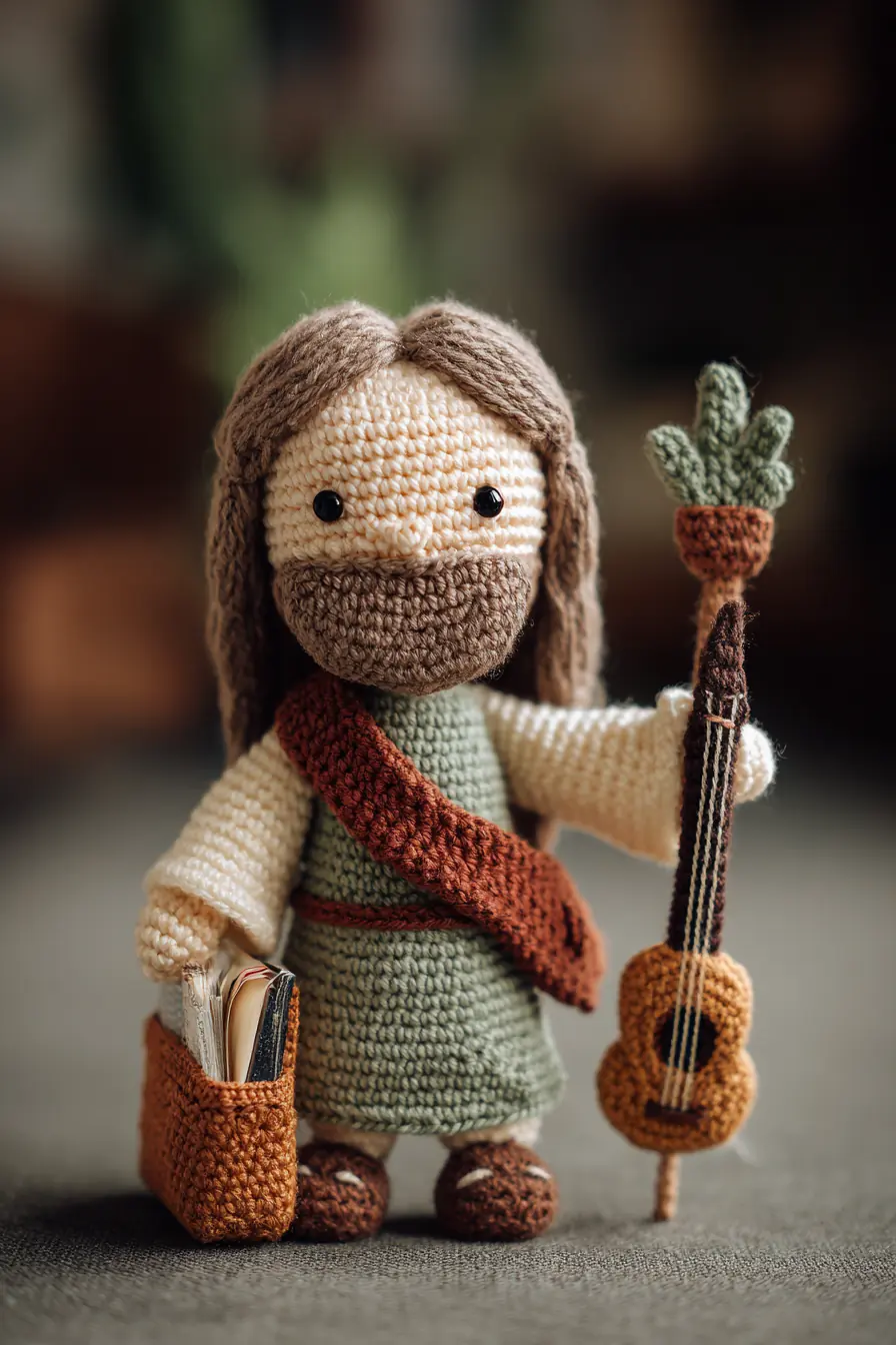 Crochet Amigurumi Wandering Bard Doll — Guitar, Bag & Plant Accessory