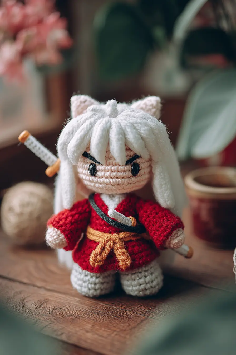 Crochet Amigurumi White‑Haired Samurai Doll — Pattern & Materials (5–6 in)