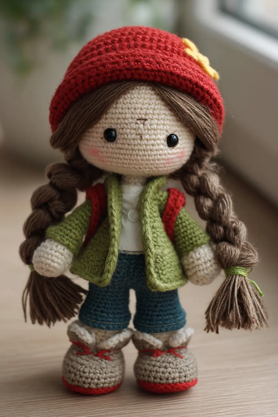 Crochet Amigurumi Girl Doll — Hat, Braids & Cozy Outfit Pattern