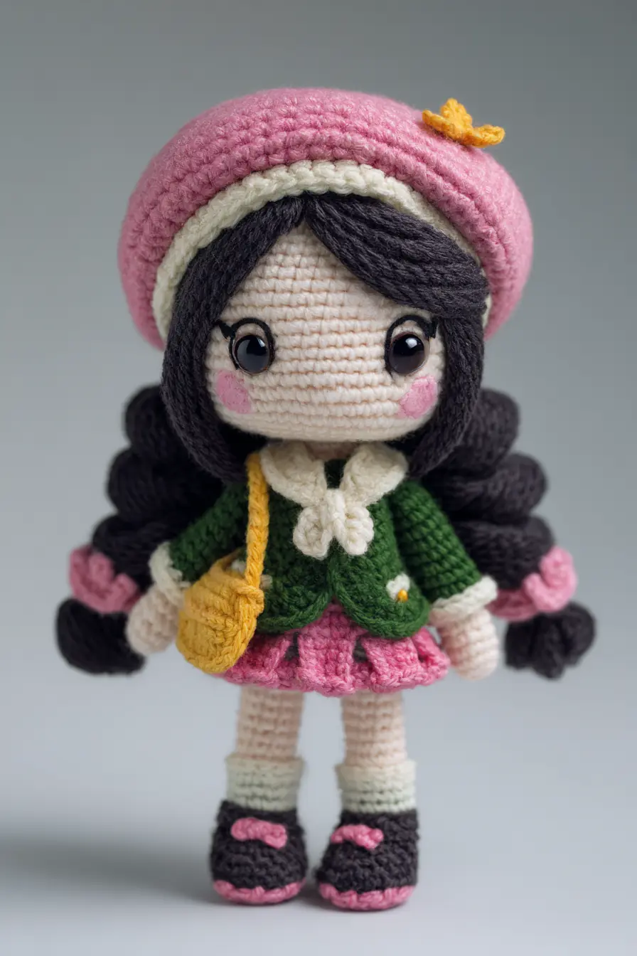 Crochet Amigurumi Girl Doll — Beret, Braids & Layered Outfit